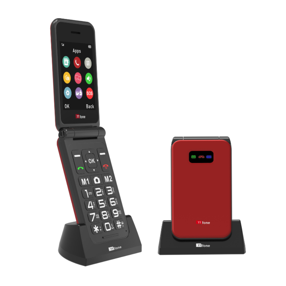 TTfone Red TT760 4G Flip 4G Mobile with Dock Charger, Vodafone SIM
