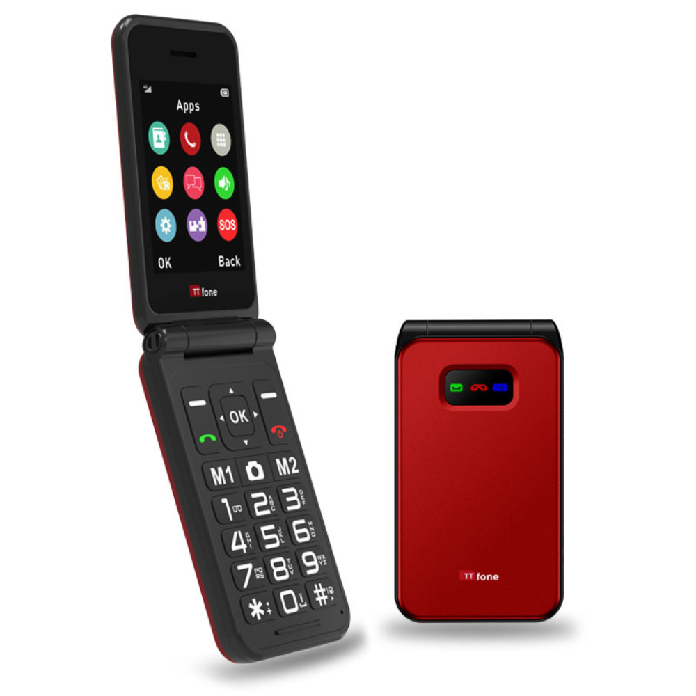 TTfone Red TT760 4G Flip 4G Mobile with Dock Charger, Vodafone SIM