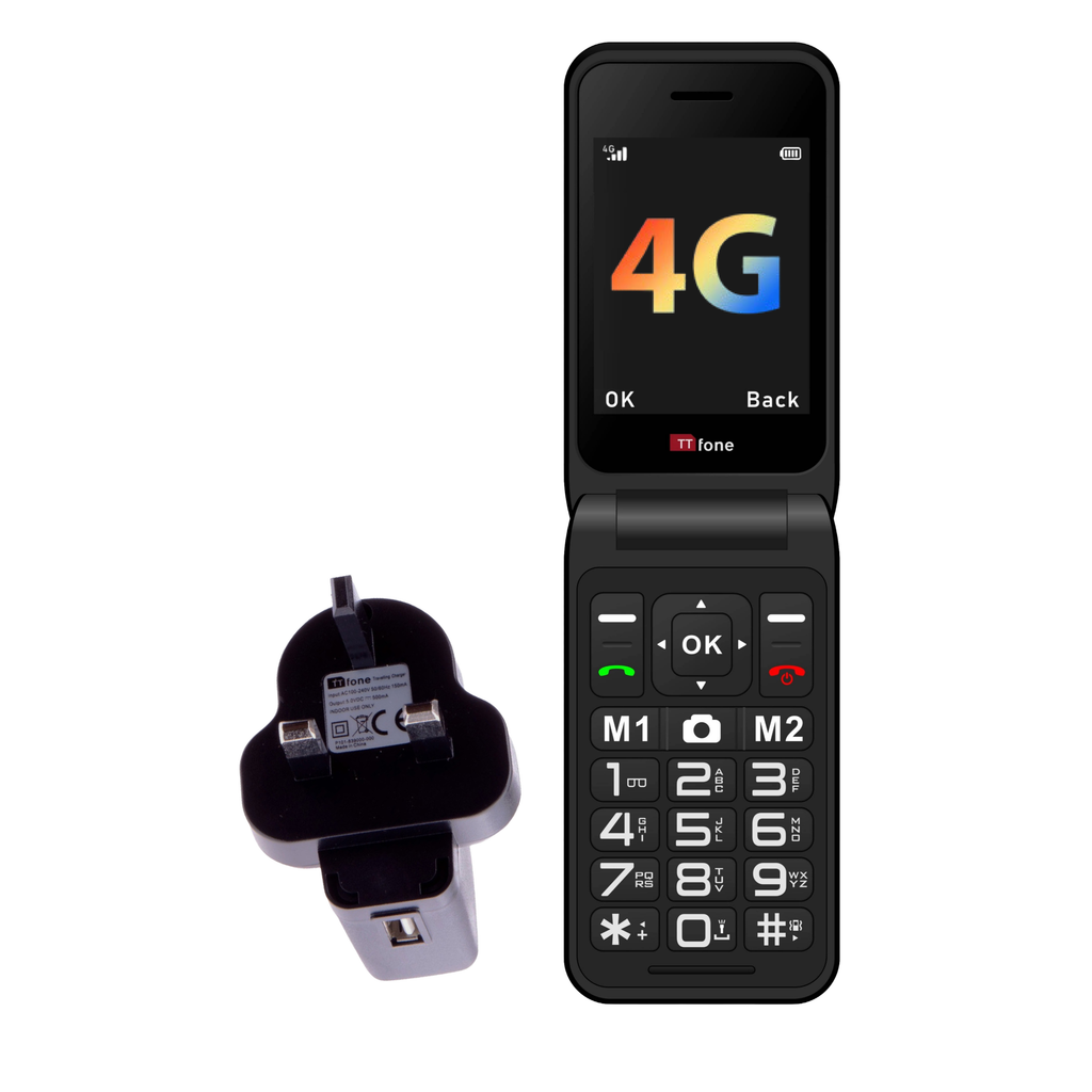 TTfone Red TT760 4G Flip 4G Mobile with Mains Charger, O2 SIM