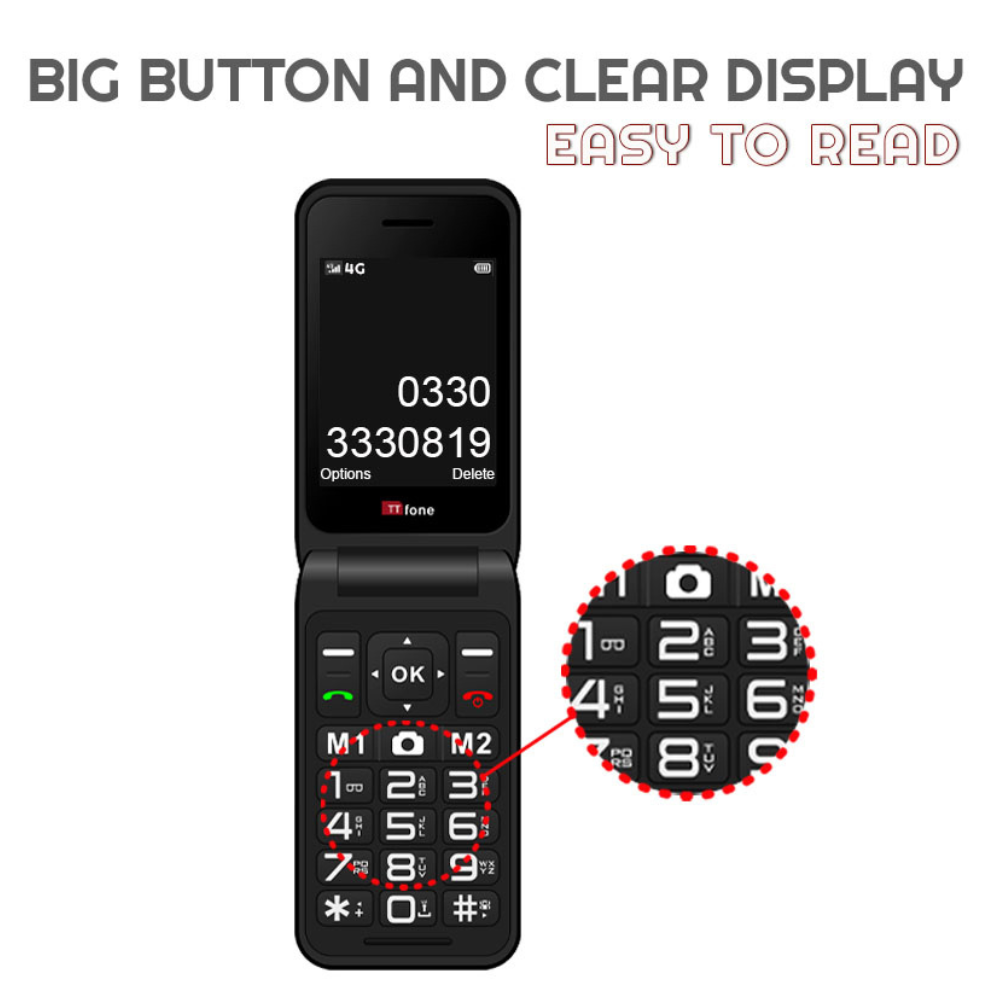 TTfone Red TT760 4G Flip 4G Mobile with Mains Charger, O2 SIM