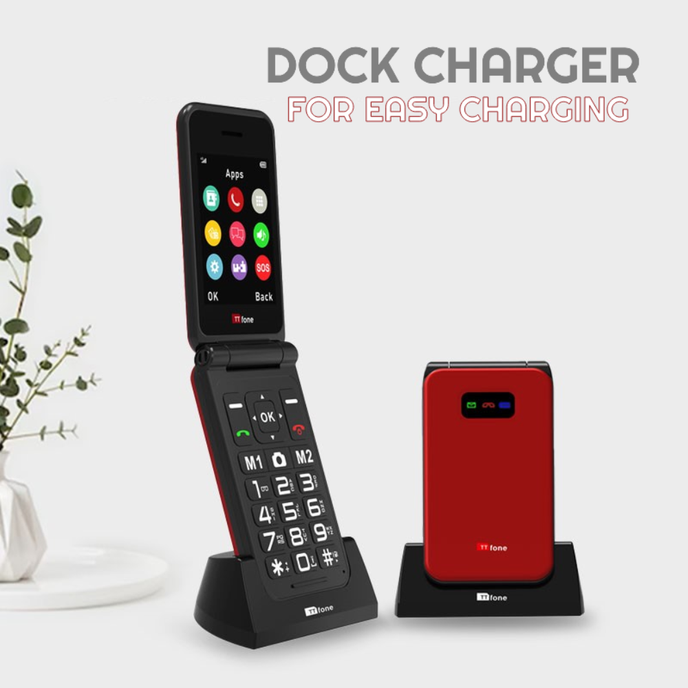 TTfone Red TT760 4G Flip 4G Mobile with Dock Charger, Vodafone SIM